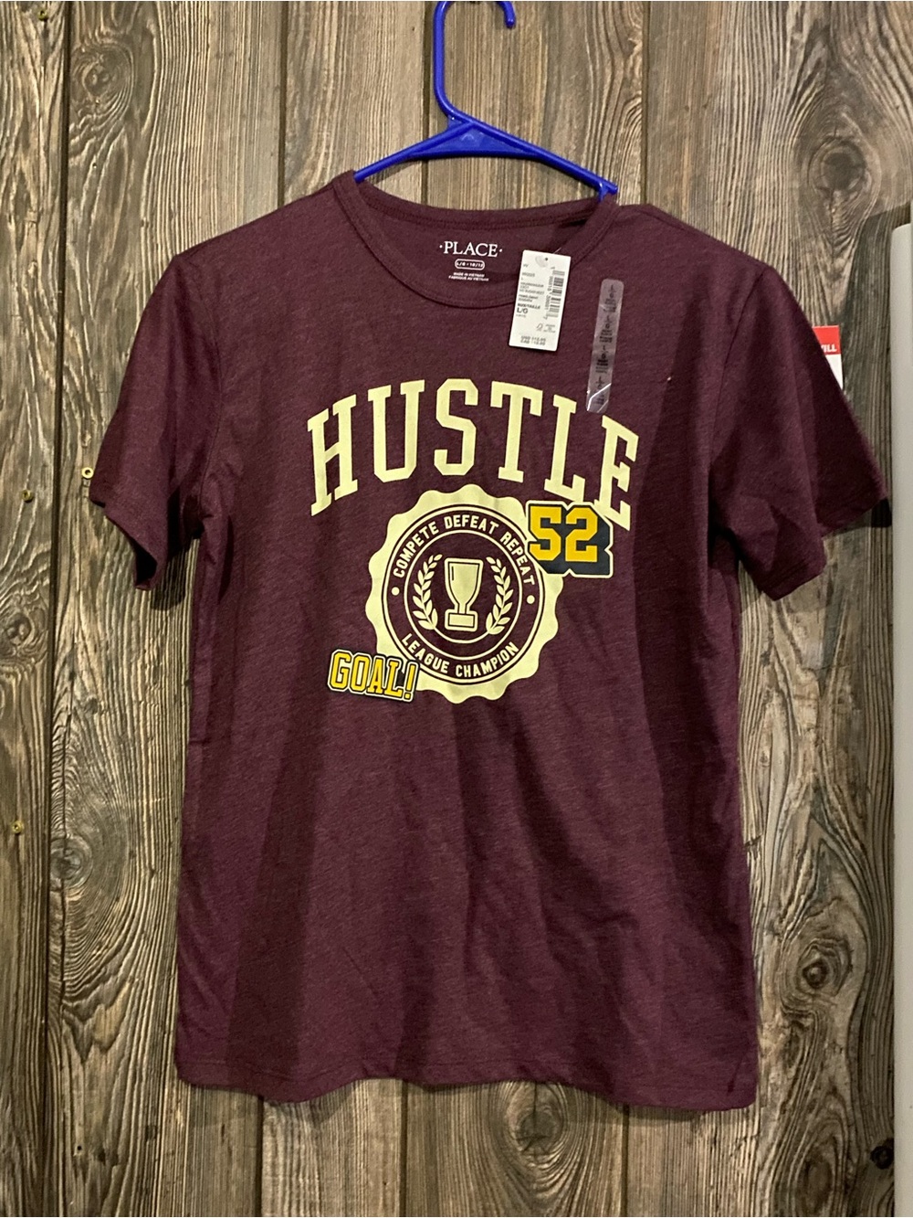 Place Boys' Hustle Graphic Tee - Burgundy with Yellow Accents